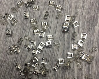 100 (50 Pairs) Earring Backs Butterfly, 7x5x3mm, Iron, Silver Colour, Earring Findings