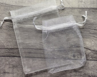 Sacchetti regalo con coulisse in organza bianca, sacchetti per bomboniere