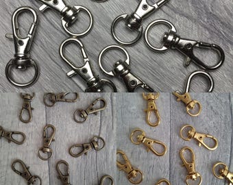回転式留め金キーリング | 10個または20個パック | 30.5 mm x 11 mm | シルバー、ゴールド、ブロンズ、ローズゴールド | キーリング用ロブスタークラスプ | ジュエリー金具