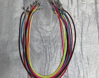 Cotton Cord Necklaces | x10 Mixed Colours | Waxed Cord with Clasps for DIY Jewellery