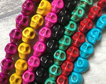 Skull Beads | 20 Howlite Beads | Halloween Crafts | Day of the Dead Beads | 10mm