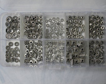 Spacer Beads Kit, Mixed, Tibetan Style, Choose From Packs Of 100 or 200, Jewellery Making, Craft Making, Silver Colour Beads