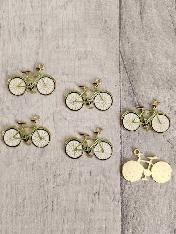 Lot De 5 Breloques Métal Bronze Forme Vélo - Pour Création Bijoux, Perles, Charms DIY