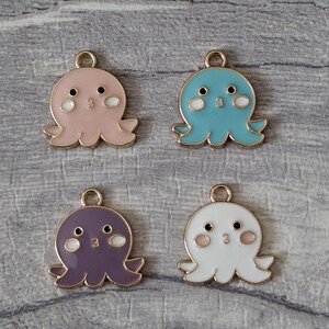 Octopus Charms x 6 with Light Gold, Enamel, Seaside Charms, Jewellery Craft Making