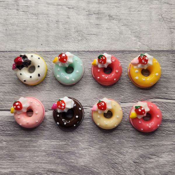 Donut Flatback Cabochons, x 8 Mixed Colours, Scrapbook Embellishments, Craft Making, Jewellery Making