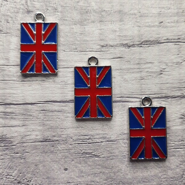 Charmes Union Jack x 3, émail, pendentifs, double face, fabrication de bijoux