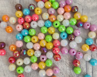 Bright Acrylic Beads x200 | 6mm Round Beads in Mixed Colours | Fun Craft Beads | Jewellery Making Supplies | Rainbow Beads for DIY Crafts