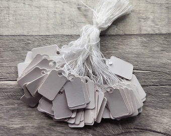 White Rectangular Price Tags With String, Pack of 100 (23x13mm)