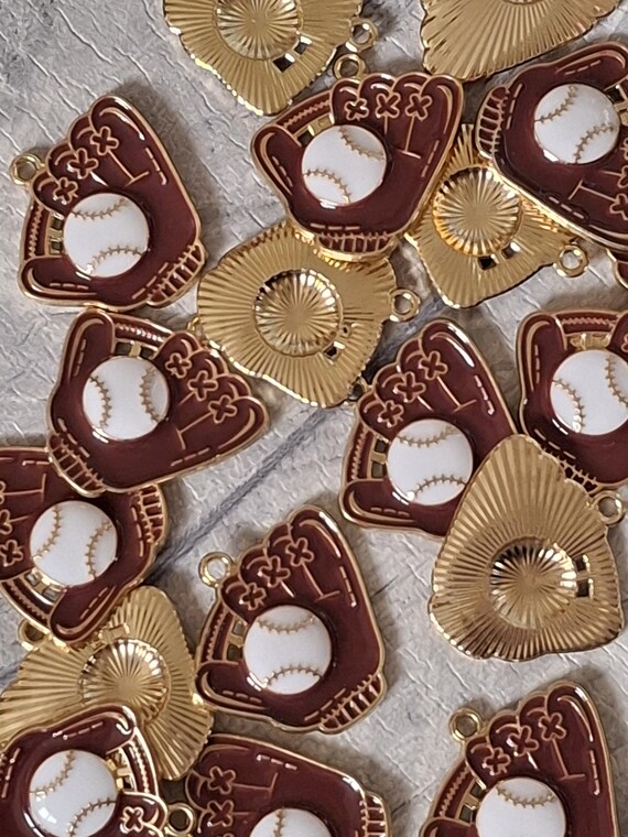 Baseball Glove Charms Brown Enamel With Gold Sports Craft - Main Image