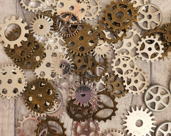 Steampunk Gear Charms, Antique Silver Cogs, Jewelry Making (10pc)