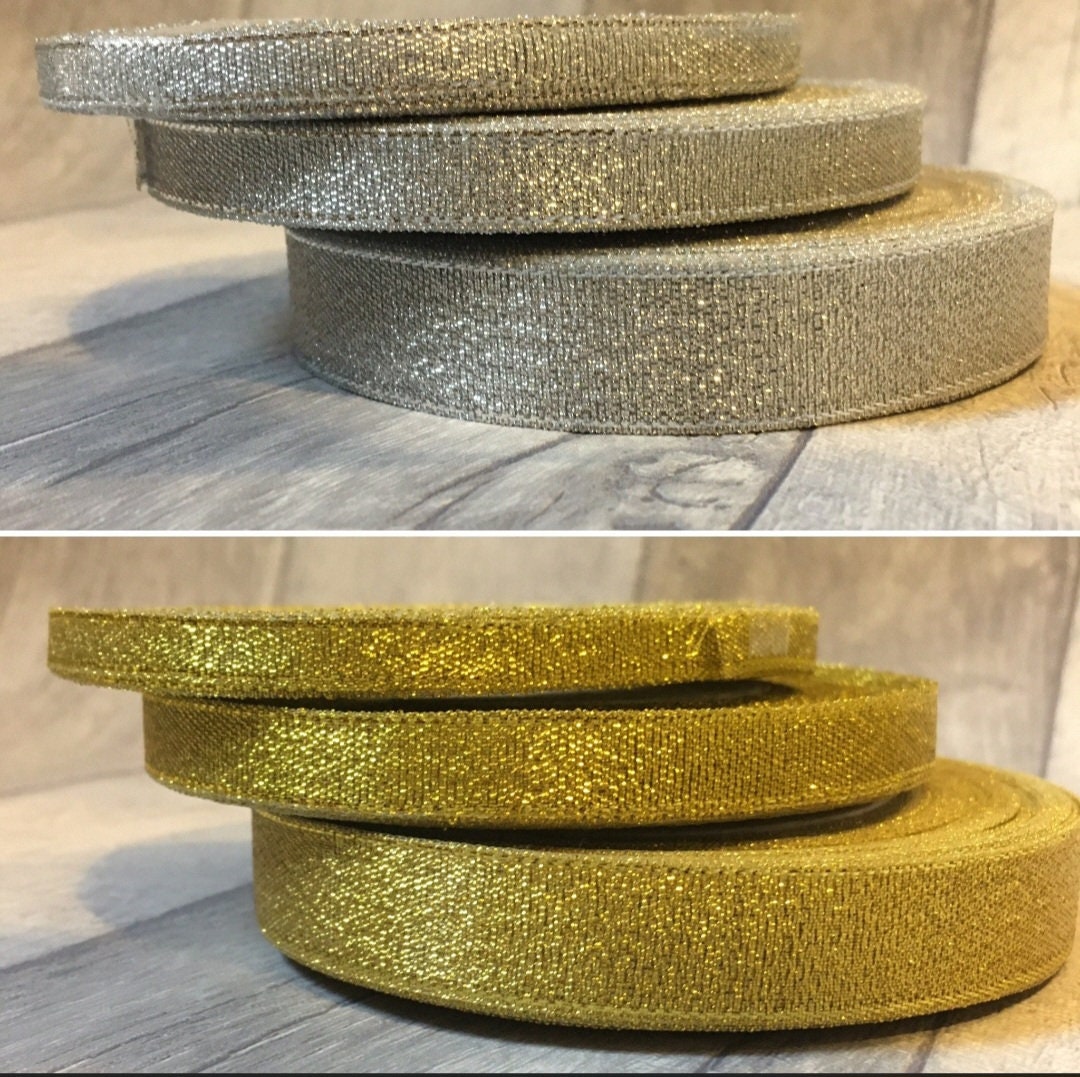 10 Metres Glitter Metallic Ribbon, Gold or Silver, Scrapbook Making ...