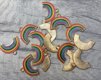 Rainbow Charms x 6, Metal Enamel, Pendants, Jewellery Craft Making