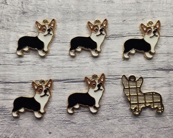 Enamel Corgi Charms, Light Gold Jewelry Making (Set of 6)