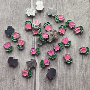 Pink Flower Floating Charms, Memory Locket Cabochons (7x6x2mm)