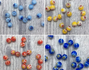 Floral Glass Beads | 6mm Round Jewellery Making, DIY Crafts