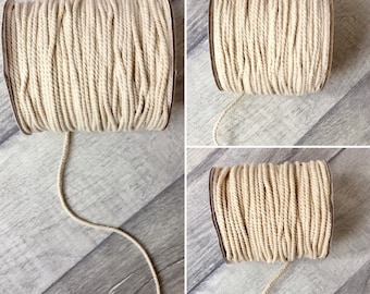 10 Metres Twisted Macrame Cotton Cord, Twisted, Natural Colour, Craft Macrame Making