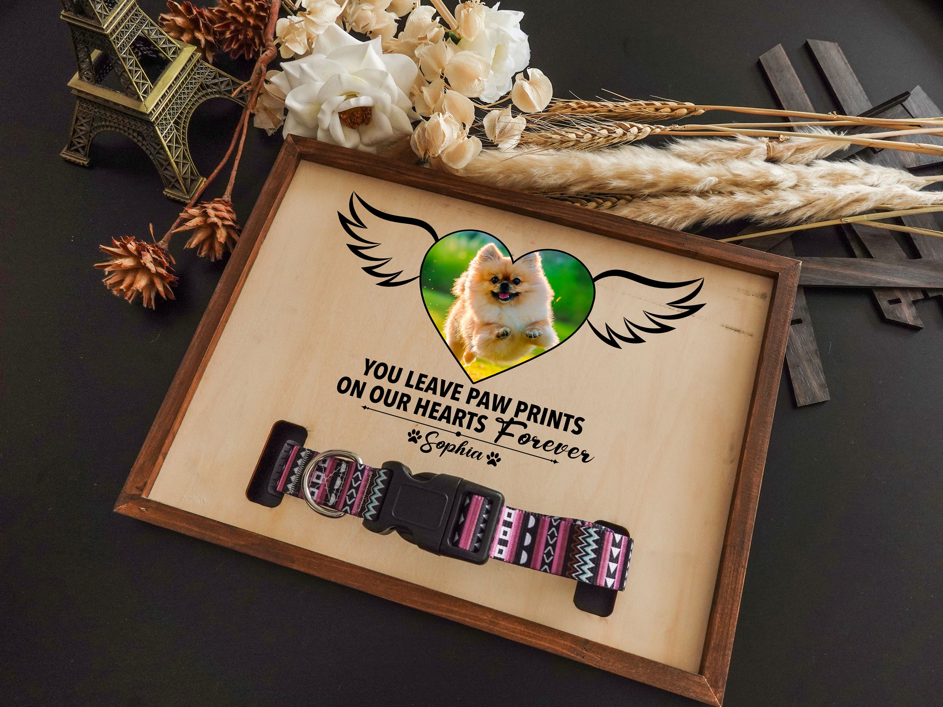 Dog Memorial Wood Frame With Collar Holder Custom Pet Loss Etsy
