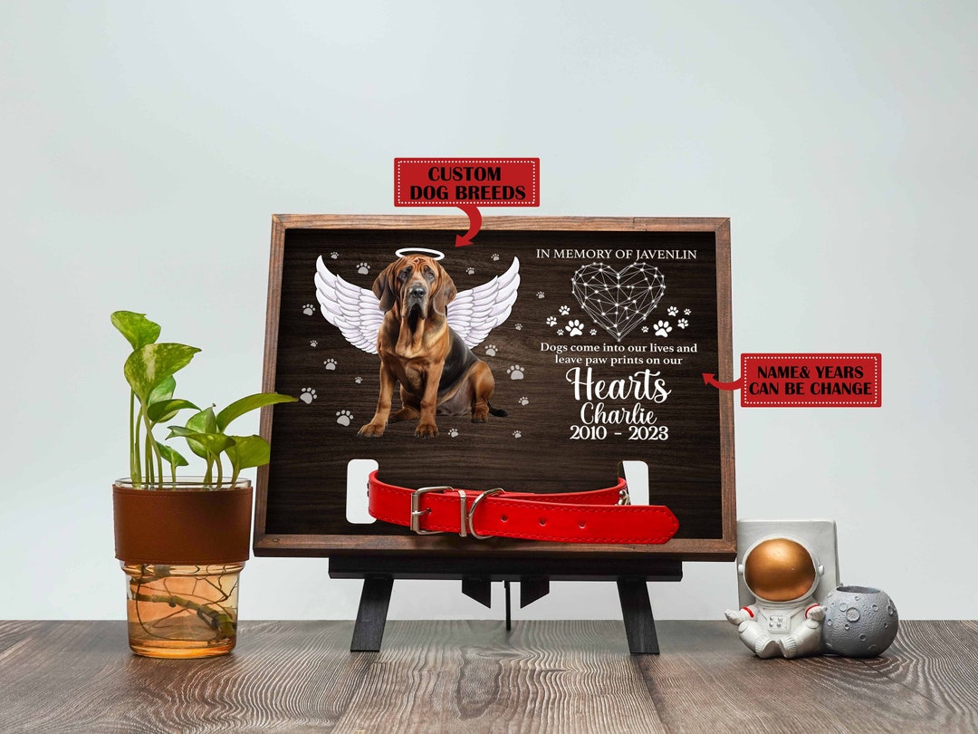 Custom Dog Memorial Wood Frame Memorial Pet Collar Sign Loss Etsy