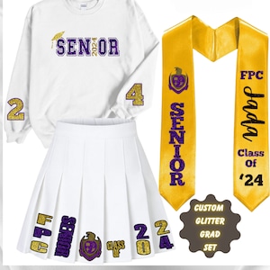 Graduation Outfit 2025:Custom sweatshirt and Skirt, 2025 Skirt, Set, Graduation Gift 2025, SENIOR 2025, Graduation Stole, senior year outfit