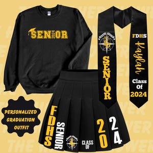 Graduation Outfit 2025: Custom sweatshirt and Skirt, 2025 Skirt, Set, Graduation Gift 2025, SENIOR 2025, Graduation Stole,senior year outfit