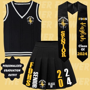 Graduation Outfit 2025: Customized Vest and Skirt, 2025 Skirt, Set, Graduation Gift 2025, SENIOR 2025, Graduation Stole, senior year outfit
