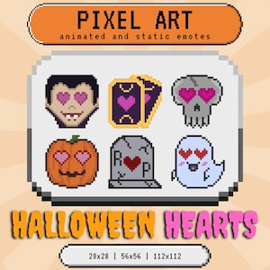 Halloween Heart Emotes 6 Pack | Static and Animated Pixel Art | Twitch/Discord | Digital Download