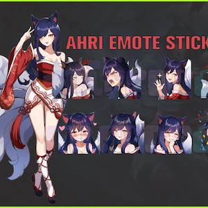 Ahri LoL, Twitch, Discord, Youtube, YT, Stream Emote Emoji Sticker Pack! 256px and 112px (Bundle of 10 Stickers!)Video Game Chibi!