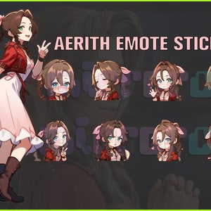 Aerith FF7 Emote Sticker Pack: Twitch, Discord, Youtube (Digital Download)