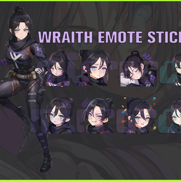 Wraith Apex, Twitch, Discord, Youtube, YT, Stream Emote Emoji-stickerpakket! 256px en 112px (bundel van 10 stickers!) Videogame Chibi!