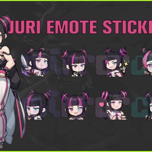 Juri Han SF6, Twitch, Discord, Youtube, YT, Stream Emote Emoji Sticker Pack! 256px and 112px (Bundle of 10 Stickers!) Video Game Chibi
