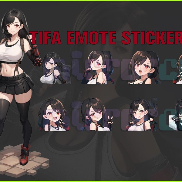 Tifa Lockhart, FF7, Twitch, Discord, Youtube, YT, Stream Emote Emoji Sticker Pack ! 256px et 112px (Lot de 10 Stickers !) Jeu Vidéo Chibi