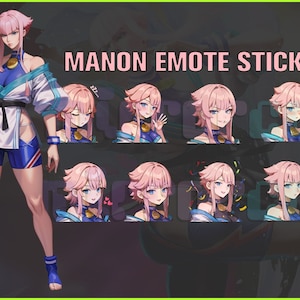 Manon SF6, Twitch, Discord, Youtube, YT, Stream Emote Emoji Sticker Pack! 256px und 112px (Bundle of 10 Stickers!) Videospiel Chibi!