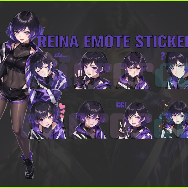 Reina Tekken 8, Twitch, Discord, Youtube, YT, Stream Emote Emoji Sticker Pack! 256px and 112px (Bundle of 10 Stickers!)