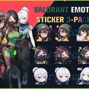 Valorant 3Pack, Jett/KillJoy/Viper, Twitch, Discord, Youtube, YT, Stream Emote Emoji Sticker Pack! 256px and 112px (Bundle of 30 Stickers!)