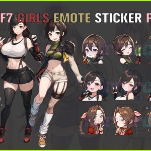 FF7 3-Pack Tifa/Aerith/Yuffie, Twitch, Discord, Youtube, YT, Stream Emote Emoji Sticker Pack! 256px and 112px (Bundle of 30 Stickers!)Chibi