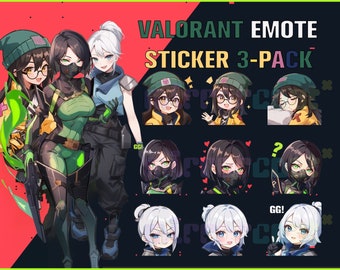Valorant 3Pack, Jett/KillJoy/Viper, Twitch, Discord, Youtube, YT, Stream Emote Emoji Sticker Pack! 256px and 112px (Bundle of 30 Stickers!)