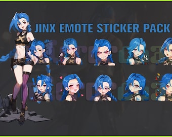 Jinx LoL, Twitch, Discord, Youtube, YT, Stream Emote Emoji Sticker Pack! 256px and 112px (Bundle of 10 Stickers!)Video Game Chibi!