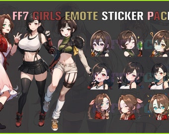 FF7 3-Pack Tifa/Aerith/Yuffie, Twitch, Discord, Youtube, YT, Stream Emote Emoji Sticker Pack! 256px and 112px (Bundle of 30 Stickers!)Chibi