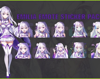 Emilia Re: Zero, Twitch, Discord, Youtube, YT, pacchetto adesivi Emoji emote in streaming! 256px e 112px (pacchetto di 10 adesivi!)Anime Chibi!