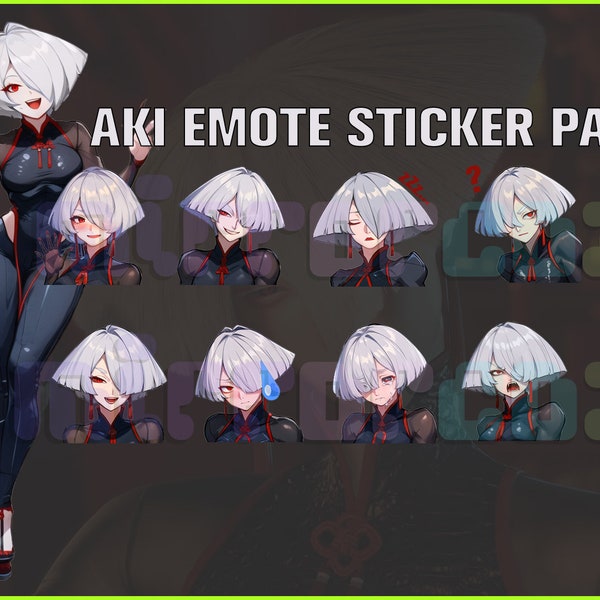 Aki SF6, Twitch, Discord, Youtube, YT, Stream Emote Emoji Sticker Pack! 256px and 112px (Bundle of 10 Stickers!) Video Game Chibi!
