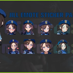 Jill Valentine RE1,DBD, Twitch, Discord, Youtube, YT, Stream Emote Emoji Sticker Pack! 256px and 112px (Bundle of 10 Stickers!) Chibi!