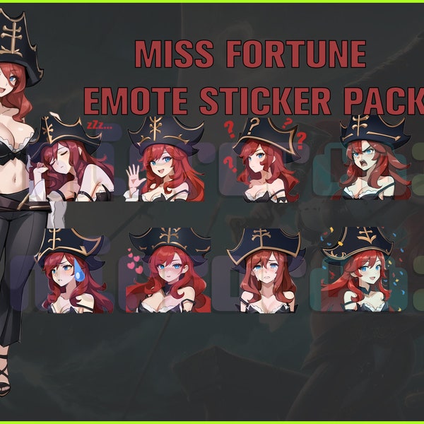 Miss Fortune LoL, Twitch, Discord, Youtube, YT, Stream Emote Emoji Sticker Pack! 256px and 112px (Bundle of 10 Stickers!)Video Game Chibi!