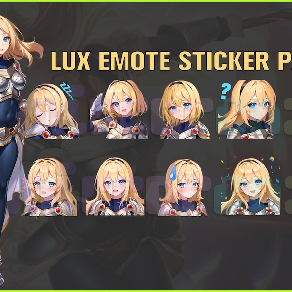 Lux LoL, Twitch, Discord, Youtube, YT, Stream Emote Emoji Sticker Pack! 256px and 112px (Bundle of 10 Stickers!)Video Game Chibi!