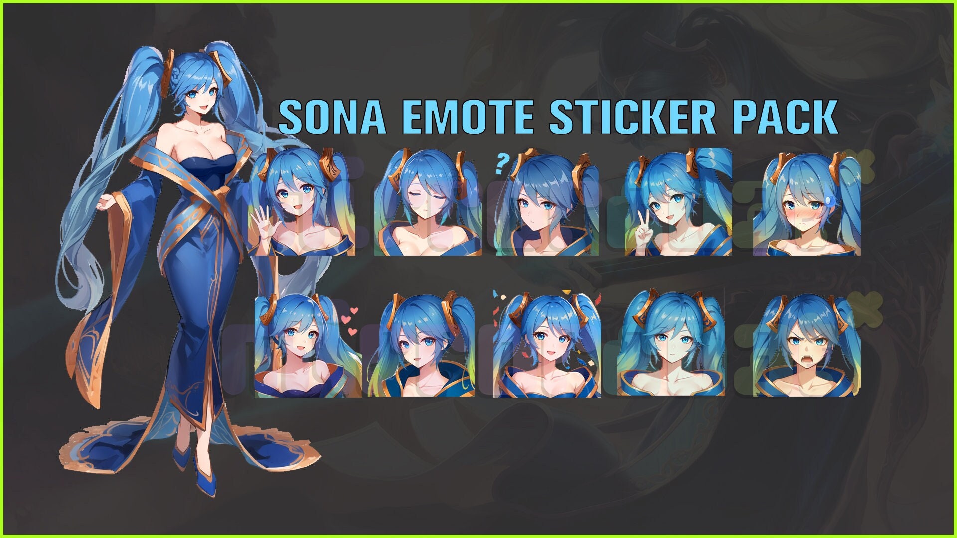 Sona Lol, Twitch, Discord, Youtube, YT, Stream Emote Emoji Sticker Pack