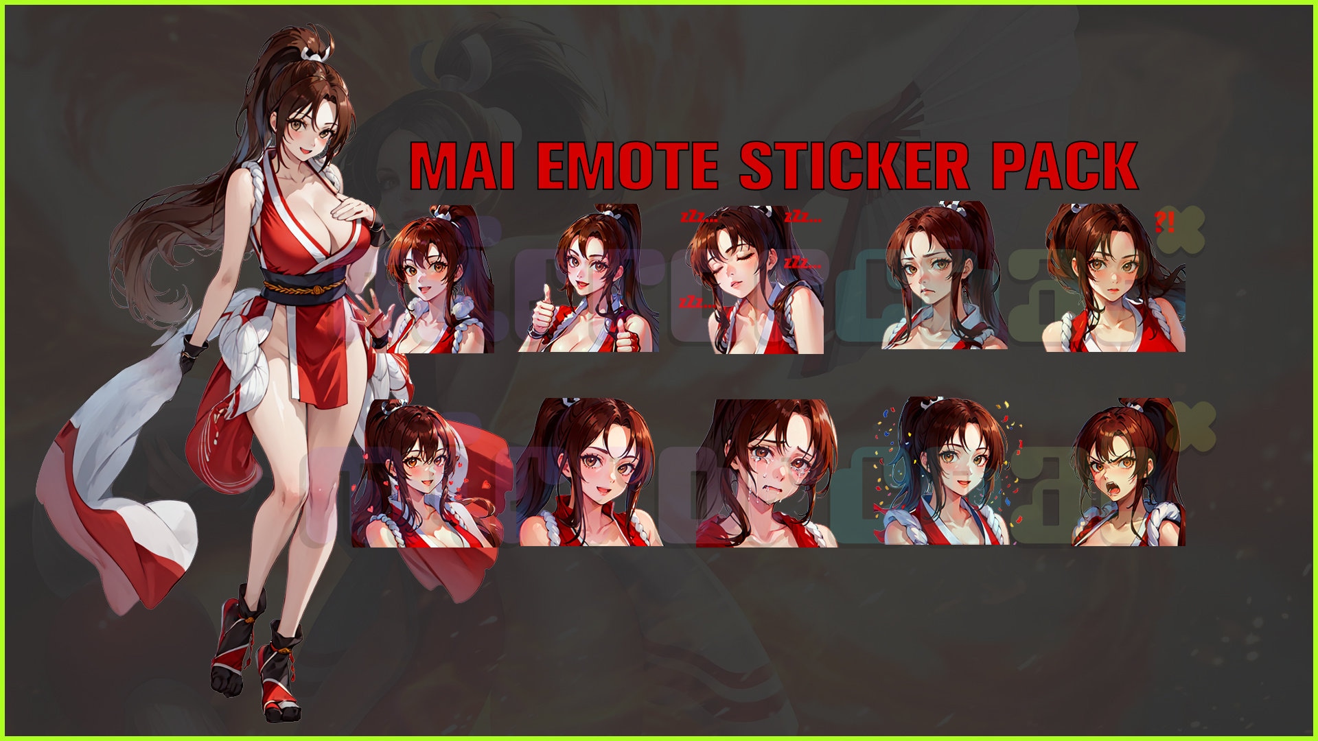 Mai Shiranui SF6,King Of Fighters, Twitch, Discord, Youtube, YT, Stream Emote Emoji Sticker Pack! 256px and 112px (Bundle of 10 Stickers!)
