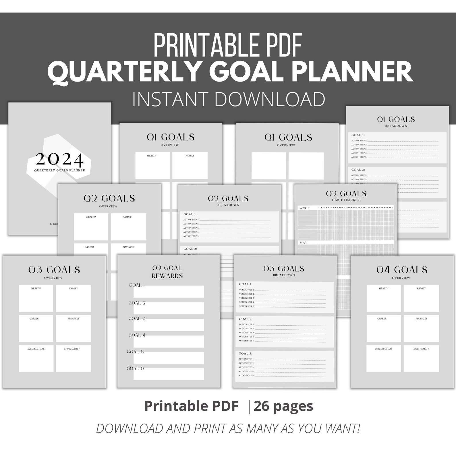 2024 Quarterly Goal Planner Printable Pdf, Goal Strategy Planner, Habit ...