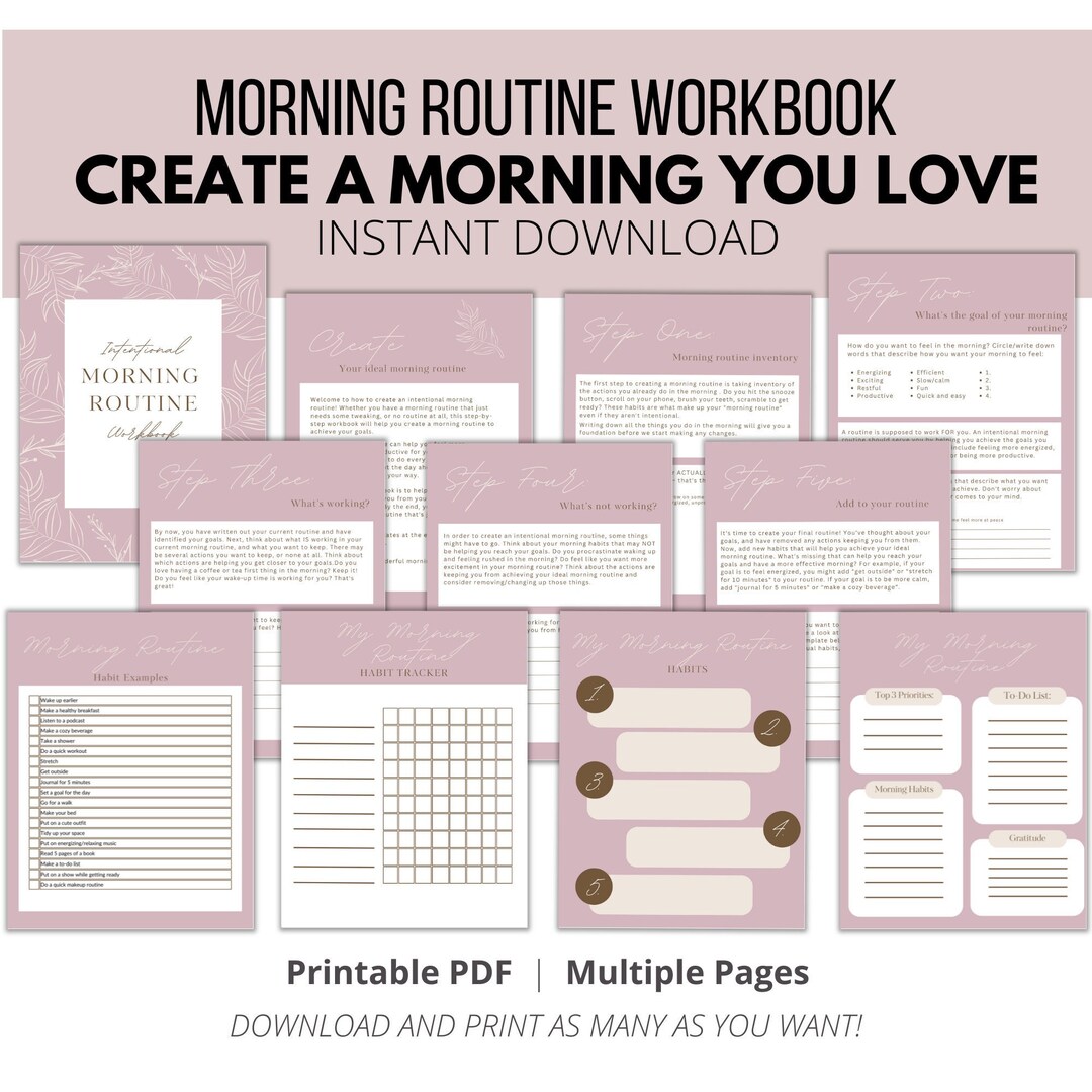 Intentional Morning Routine Workbook, Create a Morning Routine, Morning ...