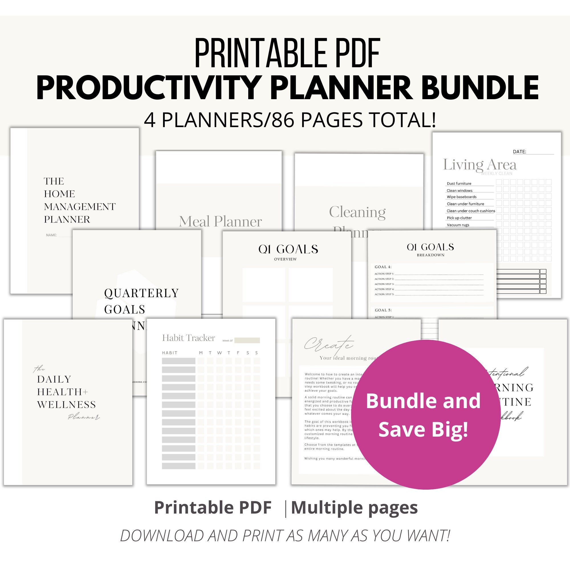 Productivity Planner Printable Bundle | Life Planner Binder | Goal ...