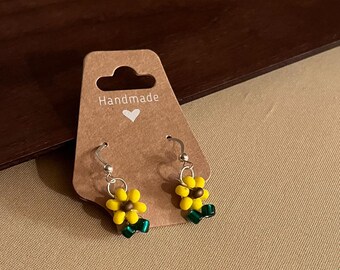 Handmade Sunflower Bead Earrings – Sterling Silver Hooks, Fall Outfit