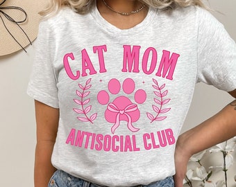 Koszulka Coquette Cat Mom, Koszulka Cat Mama, Koszulka Antisocial Cat Mom, Prezenty dla miłośników kotów, Prezent dla mamy, Koszulka dla miłośników zwierząt